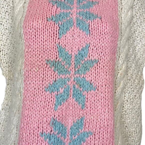 Exclusive Imports Hand Knit Womens Vintage Pink Blue Chunky Cable Knit Sweater S - Picture 6 of 16